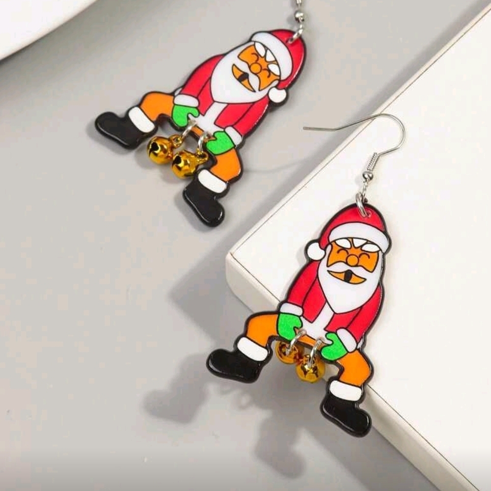 Festive Santa Earrings with Bells - Picture 4 of 6